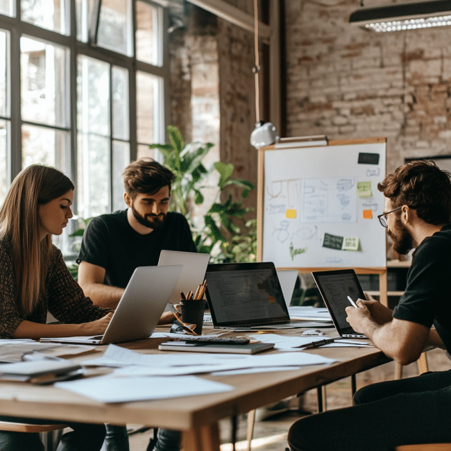 Profesionales trabajando en estrategias digitales en una agencia de publicidad en Puebla