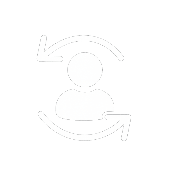 icono de persona con unas flechas representando un ciclo, ejemplificando el servicio de asesoria completo de un servicio de fotografia