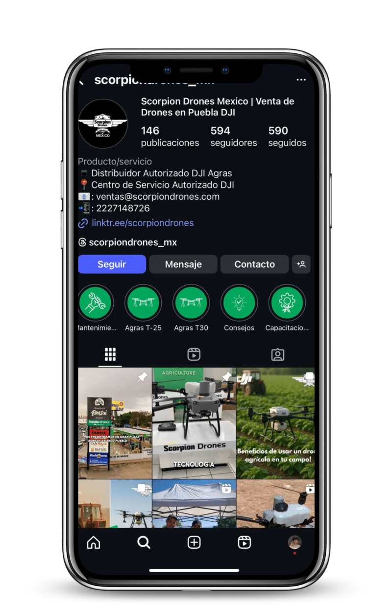 mockup de scoprion drones como parte de un servicio de manejo de redes sociales en puebla